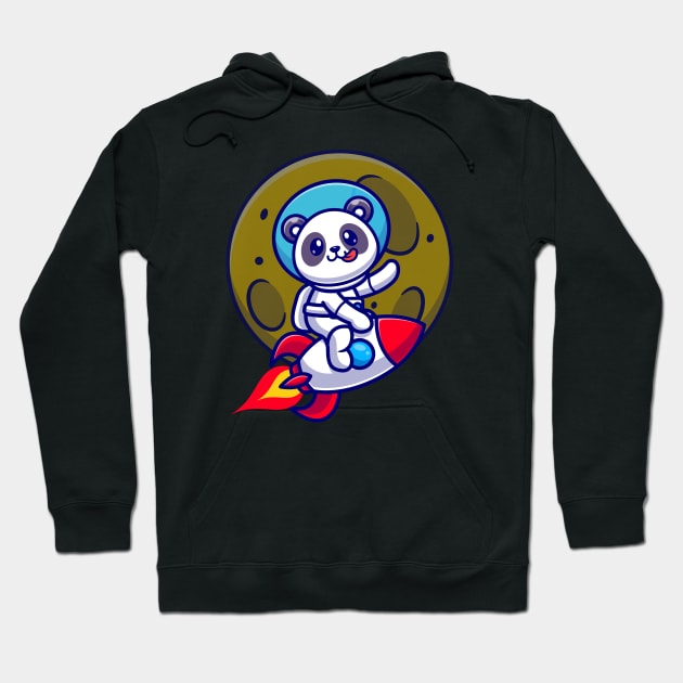 Cute Panda Astronaut Riding Rocket Cartoon Hoodie by Catalyst Labs